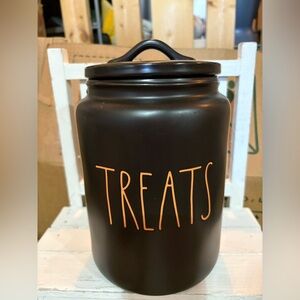 Rae Dunn Black Jar with Orange Lettering